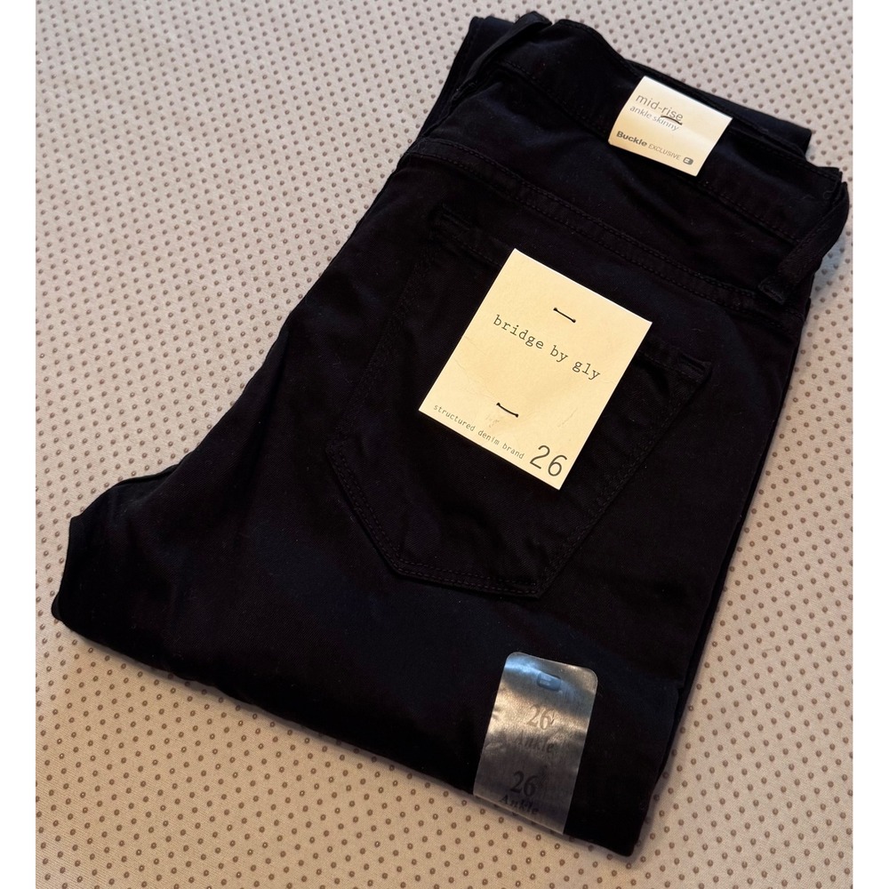 Bridge by GLY SOFT Women's Mid-Rise Black Ankle Skinny Jeans Size 26 Buckle